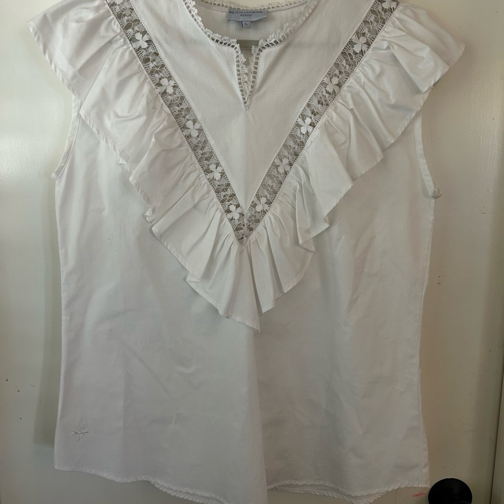 Mi Golondrina White Blouse with Lace Detail
